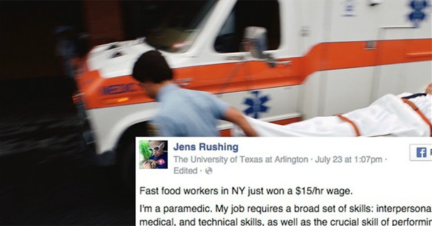 Paramedic's Response to "Burger Flippers" Making an Equal $15/Hour is Beautiful
