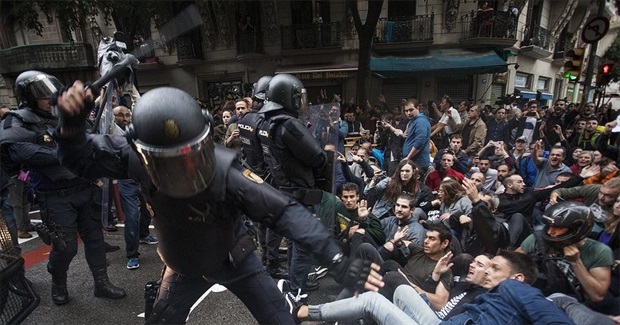 Disarmed Catalan civilians brutally attacked by Spanish police and military police on 1-10-2017