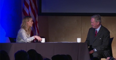 Jennifer Lawrence talks with Trevor Potter at Unrig 2018