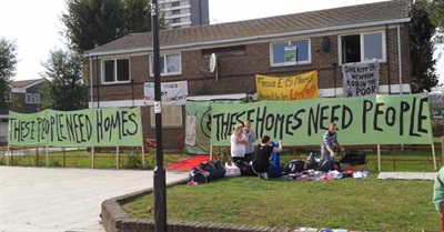 Russell Brand Visits Focus E15 Mothers Who Have Occupied a Social Housing Project