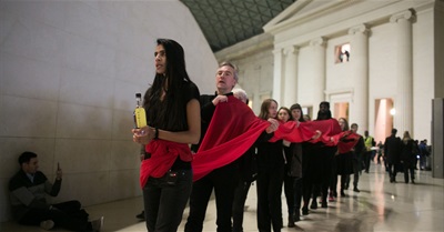 Protest performers create "rebel ceremony" in oil-sponsored British Museum